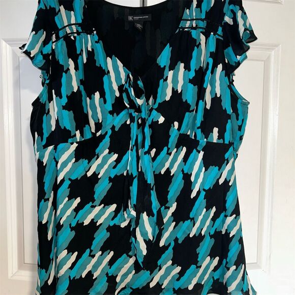 INC Women's Plus Size 18 Multicolor Abstract V-Neck Silk Blouse - Picture 1 of 6